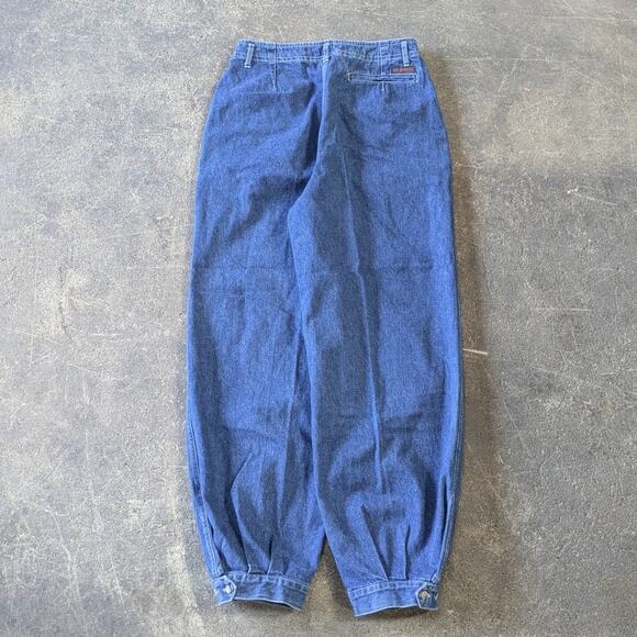 Vintage Gramicci Pleated Baggy Jeans Women's 14 Blue Button Ankle 80s Barrel - Picture 4 of 8